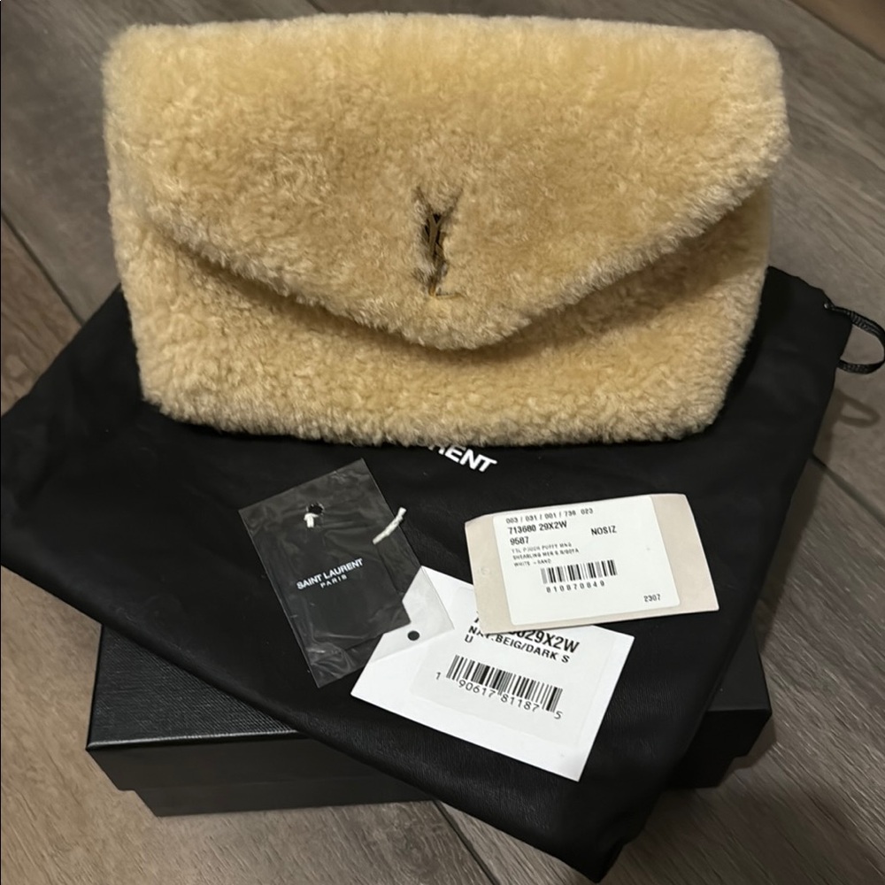 YSL PUFFER SMALL POUCH IN SHEARLING